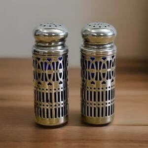 Vintage Godinger Silver Co Blue Cobalt Silverplated Salt & Pepper Shaker Set